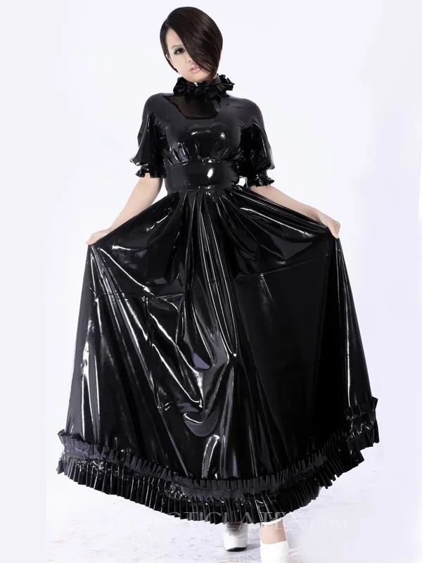 Natural Latex Costume Shiny Black Latex Dress