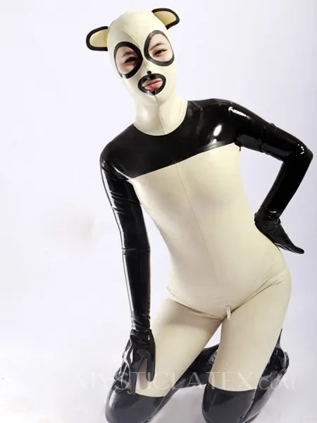 Rubber Clothing Fetish Latex Black White Full Body Unisex Latex Catsuit