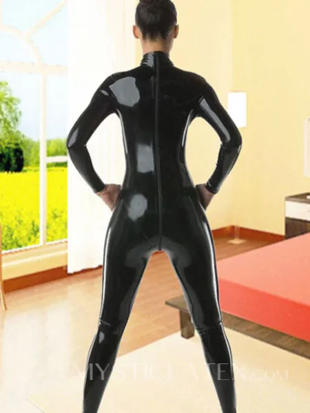 Rubber Clothing Latex Catwoman Catsuit Black Back Zipper Latex Catsuit