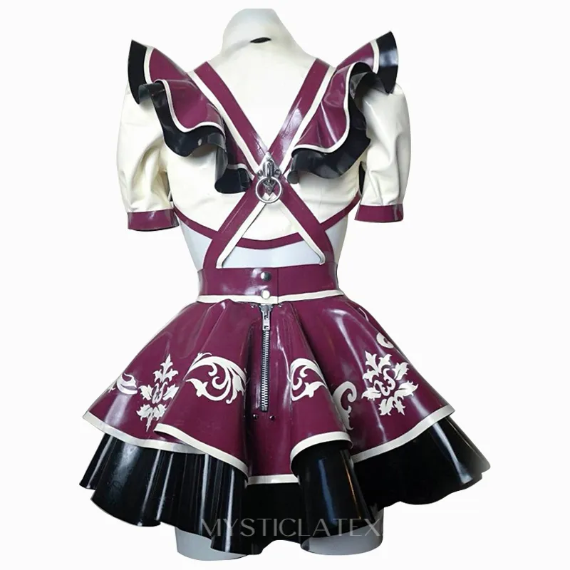 Pleated Rubber Clothing Latex Maid Dress