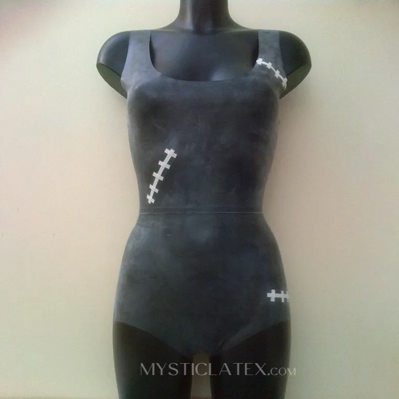 Rubber Fetish Sexy Latex Vest Women High Fork Bare Back Swimsuit Black Sexy Lingerie