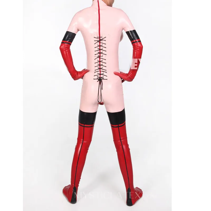 Rubber Clothing Fetish No Zipper Pinktight Latex Clothes Women 3D Bust Latex Catsuit