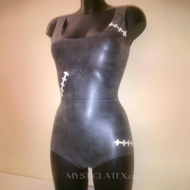Rubber Fetish Sexy Latex Vest Women High Fork Bare Back Swimsuit Black Sexy Lingerie