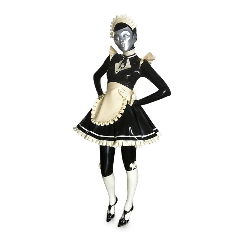 Rubber Fetish Sexy Tight Lingerie Cross-dresser Maid Dress