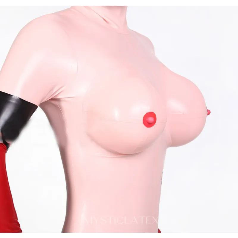 Rubber Clothing Fetish No Zipper Pinktight Latex Clothes Women 3D Bust Latex Catsuit