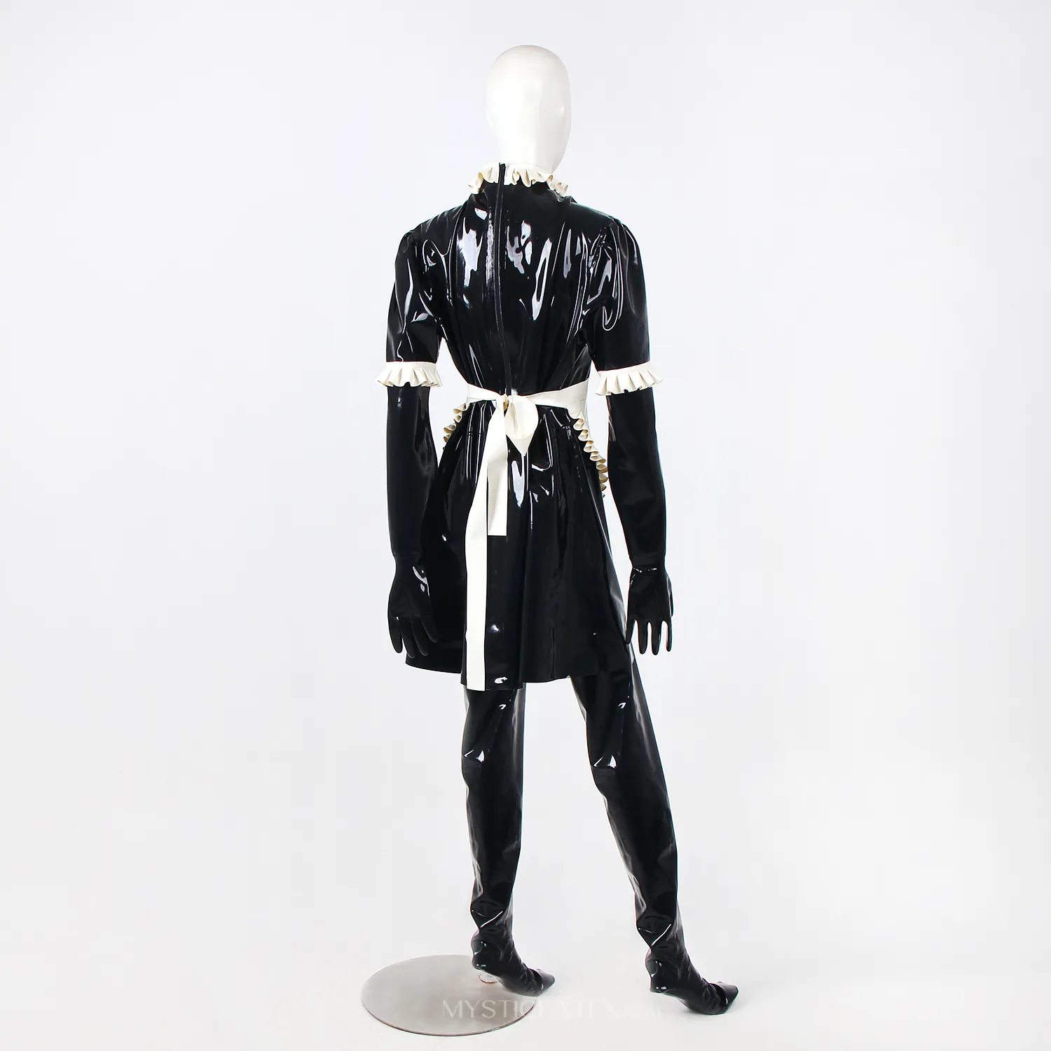 Natural Latex Clothing Round Neck Long Sleeves Erotic Bondage Vacuum Tights with Apron