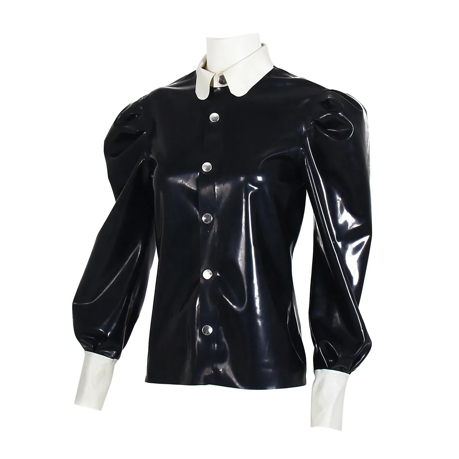 Natural Latex Clothing Rubber Fetish Fashion Color-block Latex Coat Top