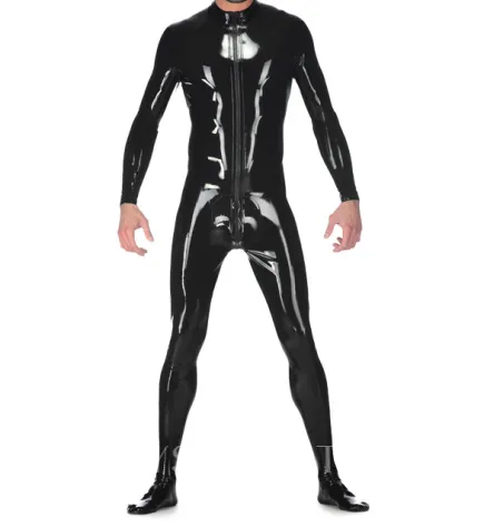 Sexy Rubber Clothing Fetish Latex Bodysuit Bondage Leotard Full Body Front Zip Catsuit without Hand and Hood