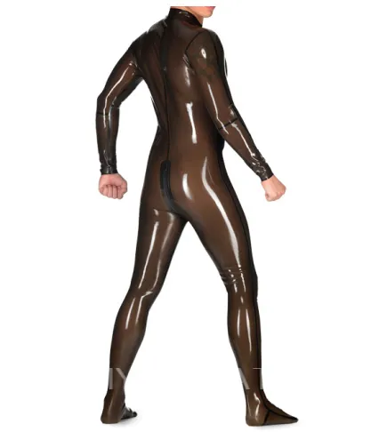 Sexy Rubber Clothing Fetish Latex Bodysuit Bondage Leotard Full Body Front Zip Catsuit without Hand and Hood
