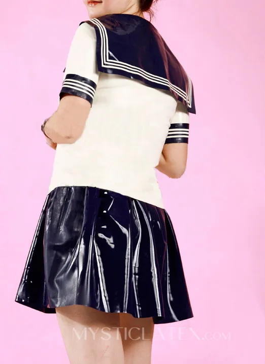 Latex Sailor Suit with Skirt Shorts Japanese JK Uniform Rubber Latex Clothing with Red Scarf