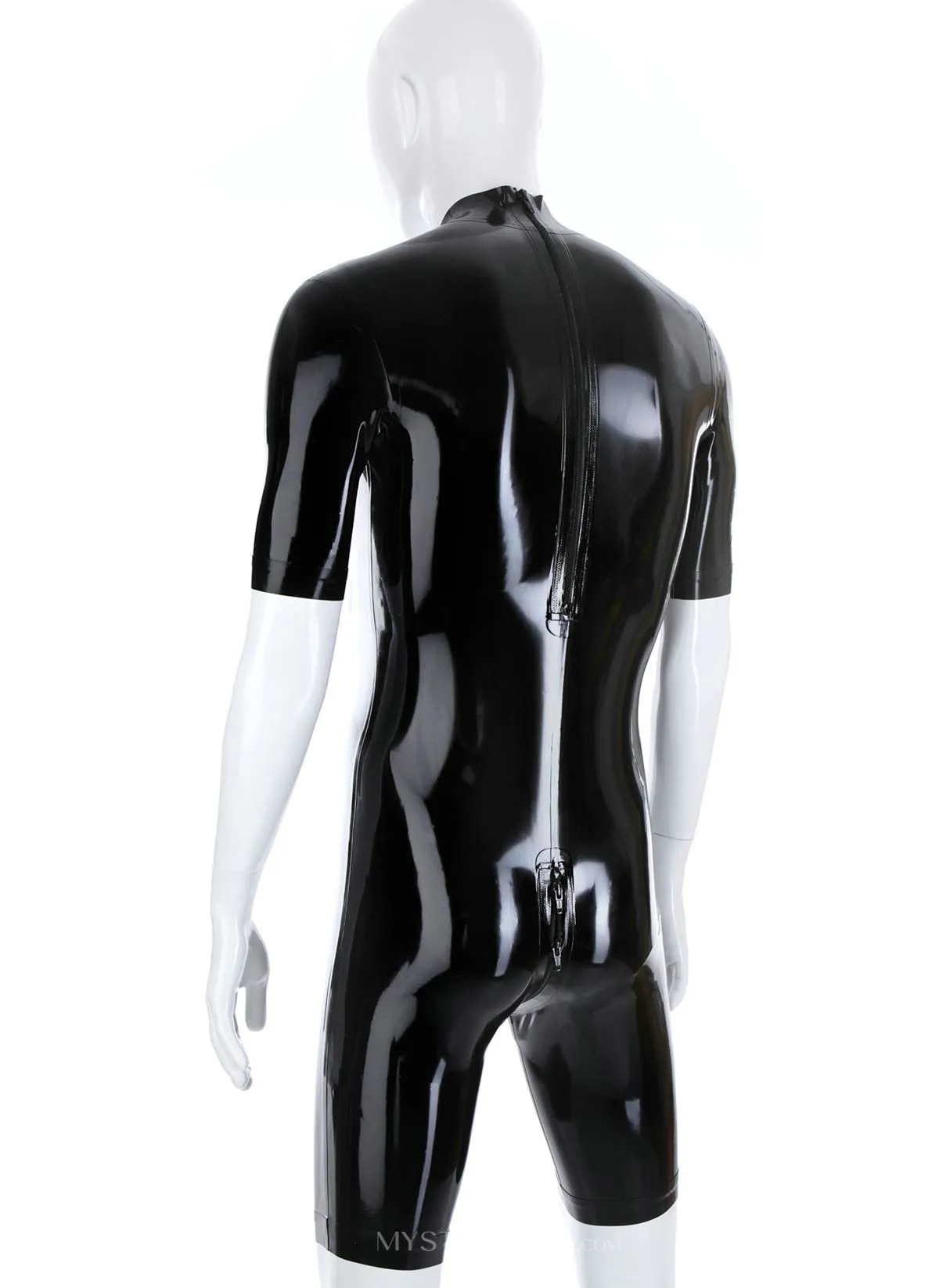 Sexy Rubber Fetish Latex Clothing Half Sleeve Latex Catsuit Half Pants Black Tight Clothing Athletic Bodysuit