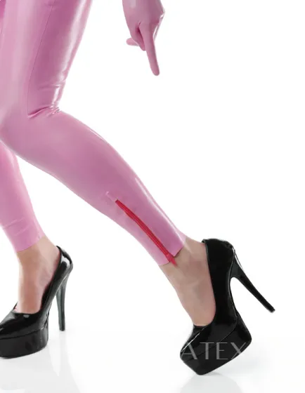 Rubber Fetish Latex Clothing Female Sexy Pink Lady Back Zip Latex Catsuit without Hood Customize for Women