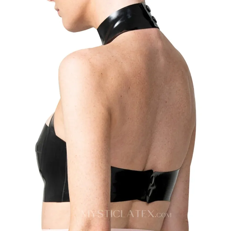 Natural Latex Clothing Crop Top Open Holes Back Buttons Black Rubber Bra Lingerie Customize for Women