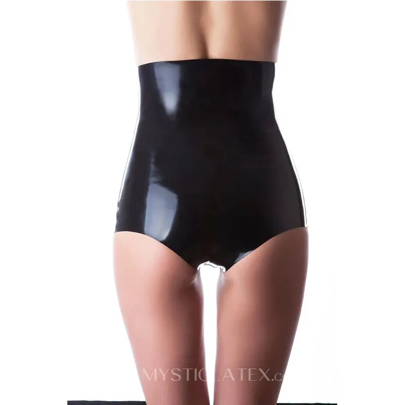 Women Rubber Fetish Clothing Black High Waist Skinny Shorts Latex Underwear Handmade