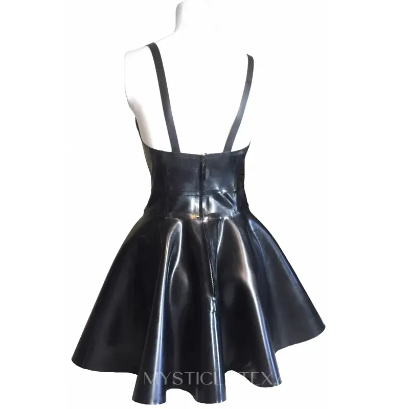 Female Natural Latex Dress Exotic Dancewear Sexy Fetish Rubber Pleated Open Back Mini Latex Dress