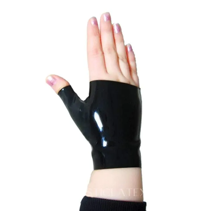 Black Rubber Latex Short Wrist Mitten Fingerless Short Gloves