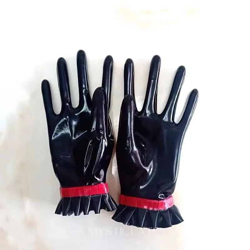 Rubber Fetish Latex Short Gloves Black Wrist Pleated Gloves Mitt Latex Gloves