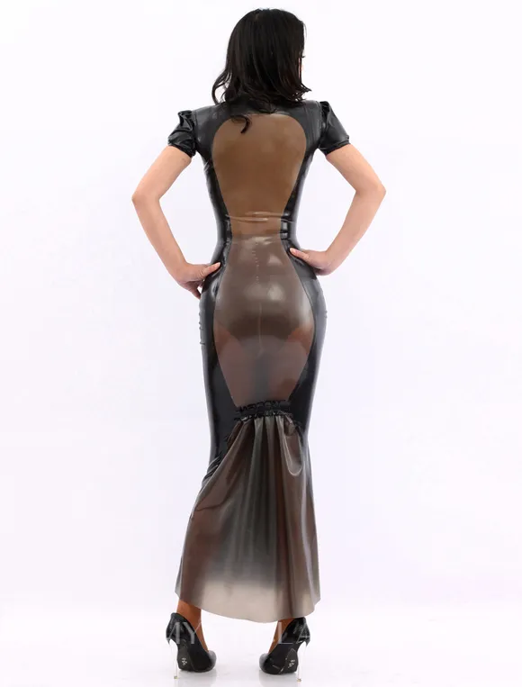 Black Short Sleeves Natural Latex Dress Back Design Dress
