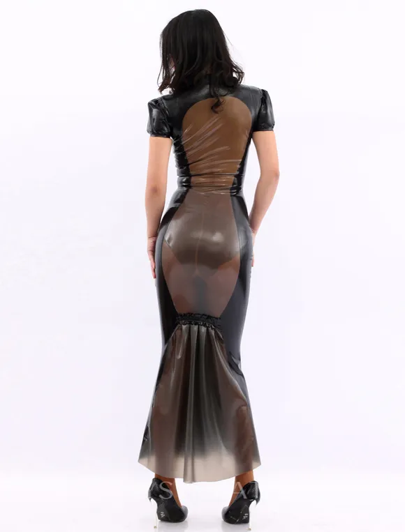 Black Short Sleeves Natural Latex Dress Back Design Dress