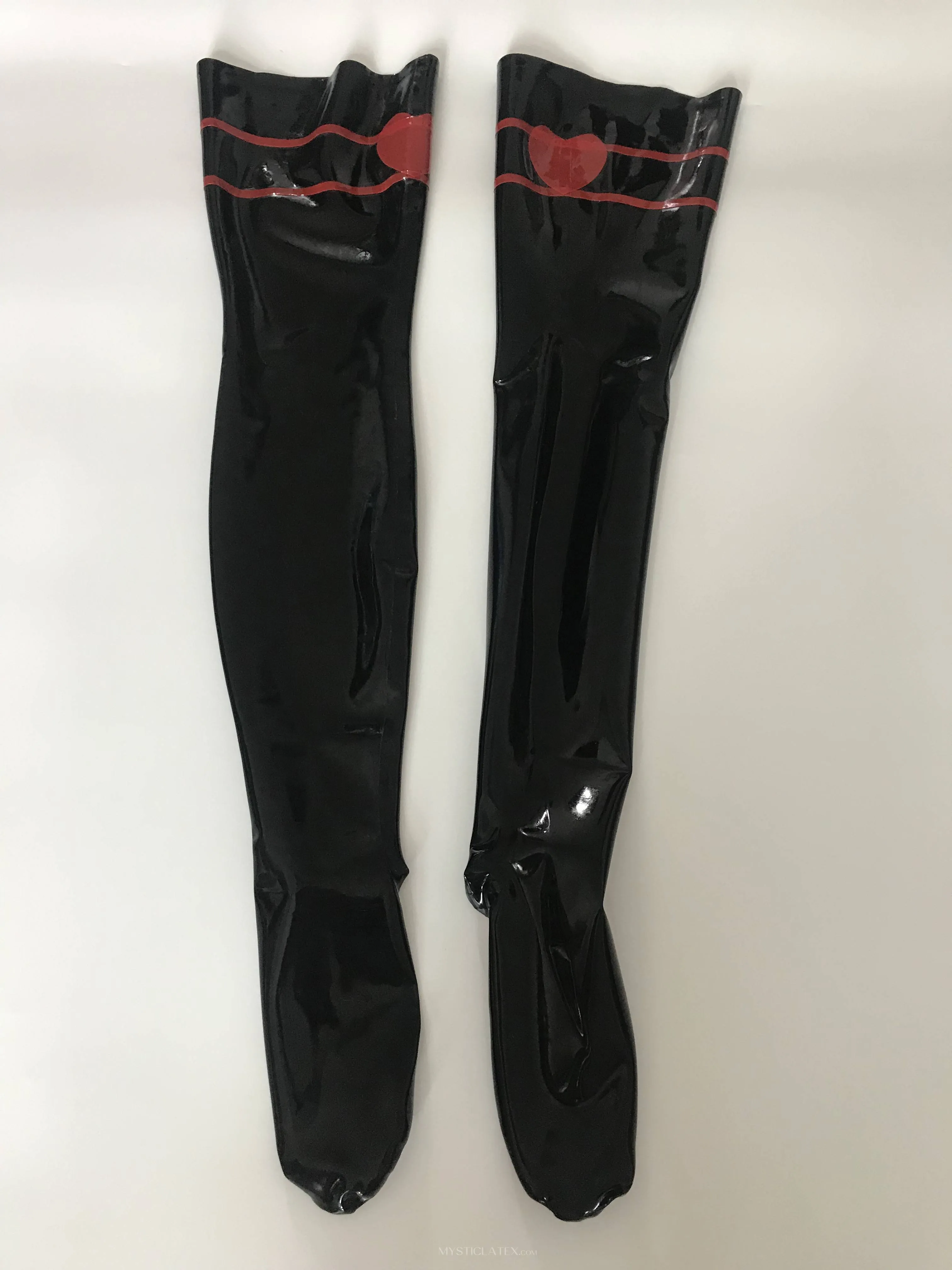 Black Stockings Natural Latex Women Sexy Red Heart Stockings