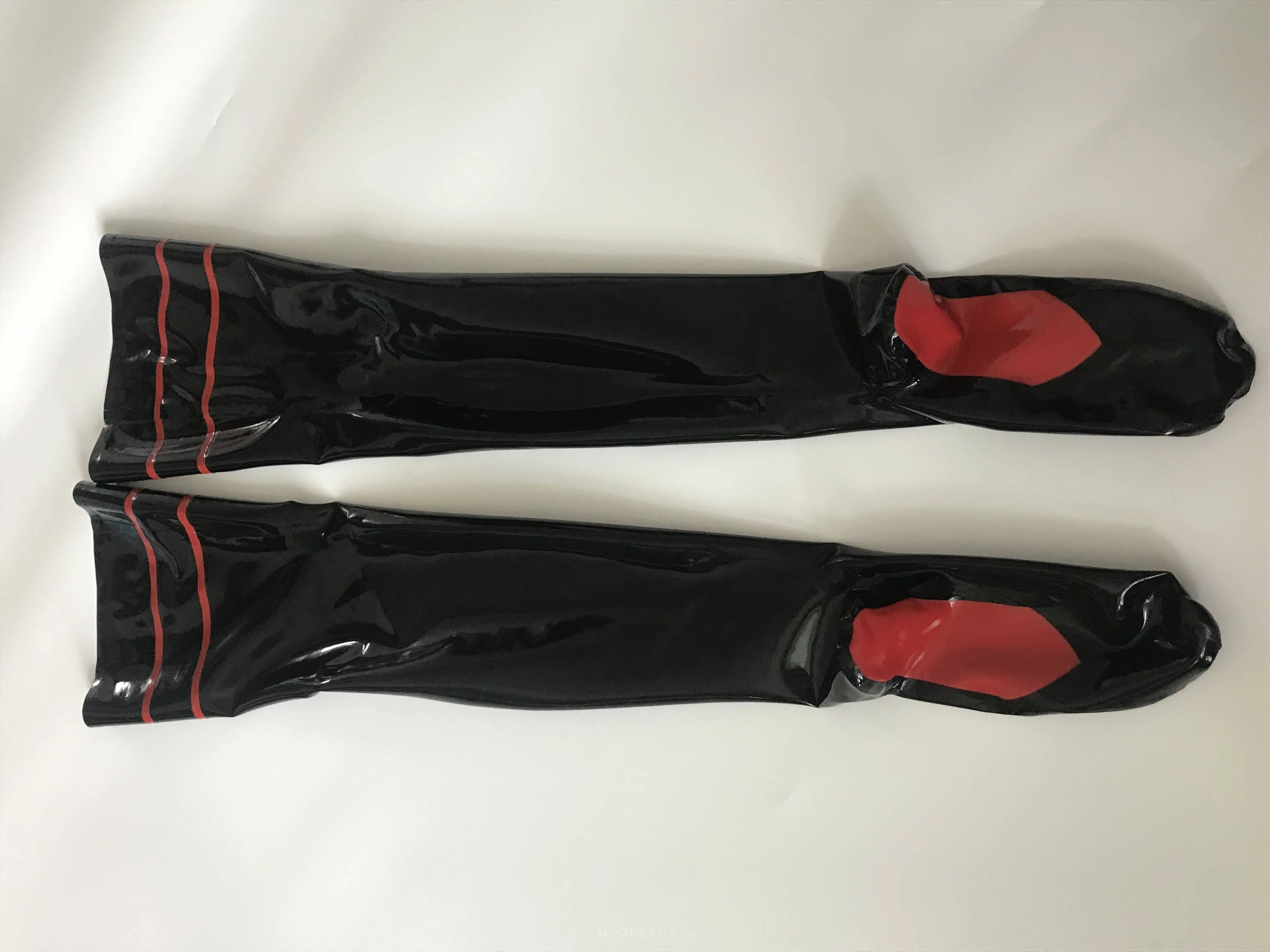 Black Stockings Natural Latex Women Sexy Red Heart Stockings