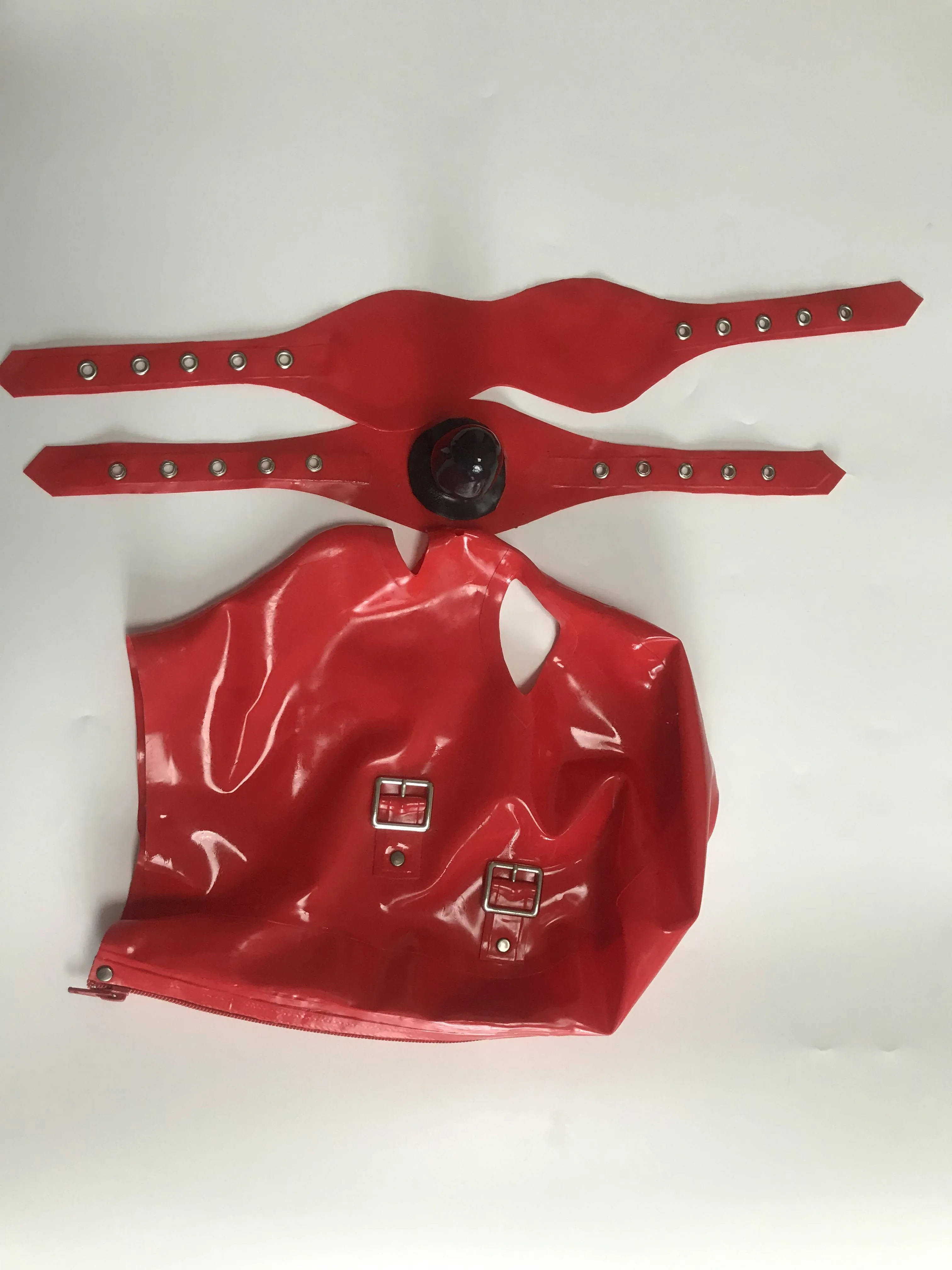 Natural Latex Hood Sexy Mask Rubber Blindfold with Mouth Teeth Gag