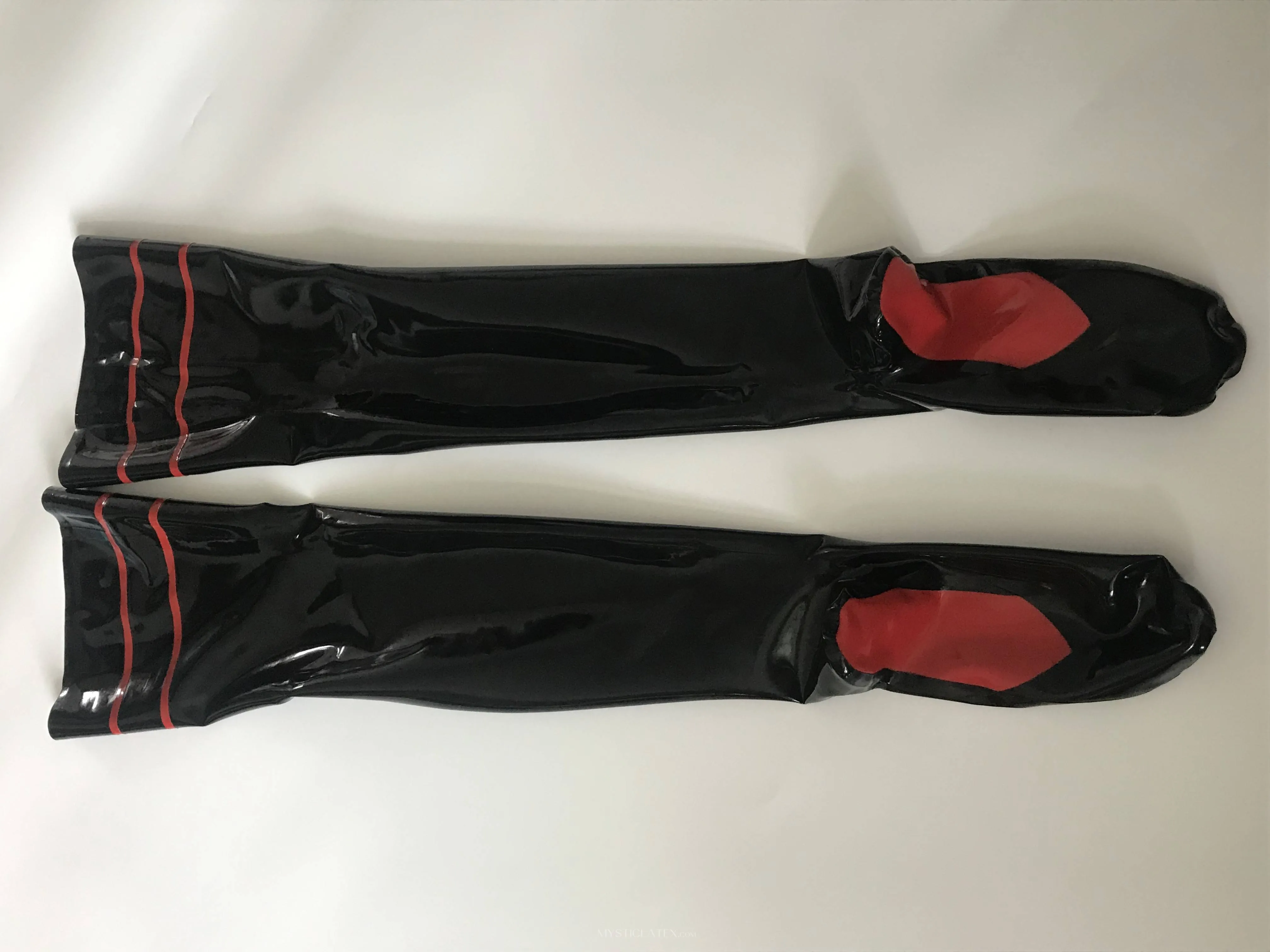 Black Stockings Natural Latex Women Sexy Red Heart Stockings