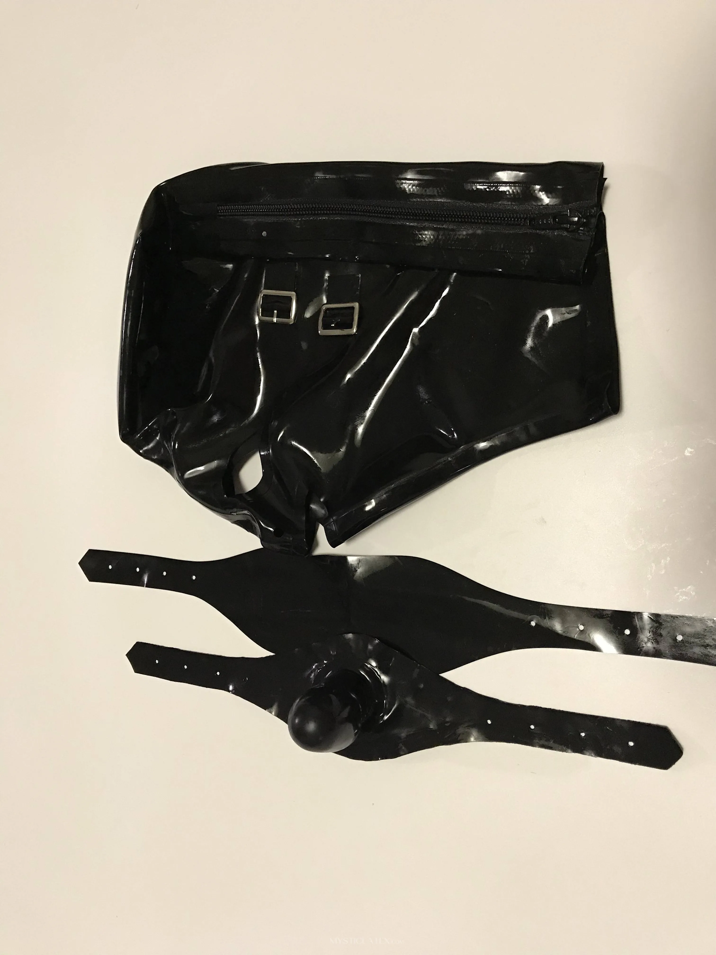 Natural Latex Hood Sexy Mask Rubber Blindfold with Mouth Teeth Gag
