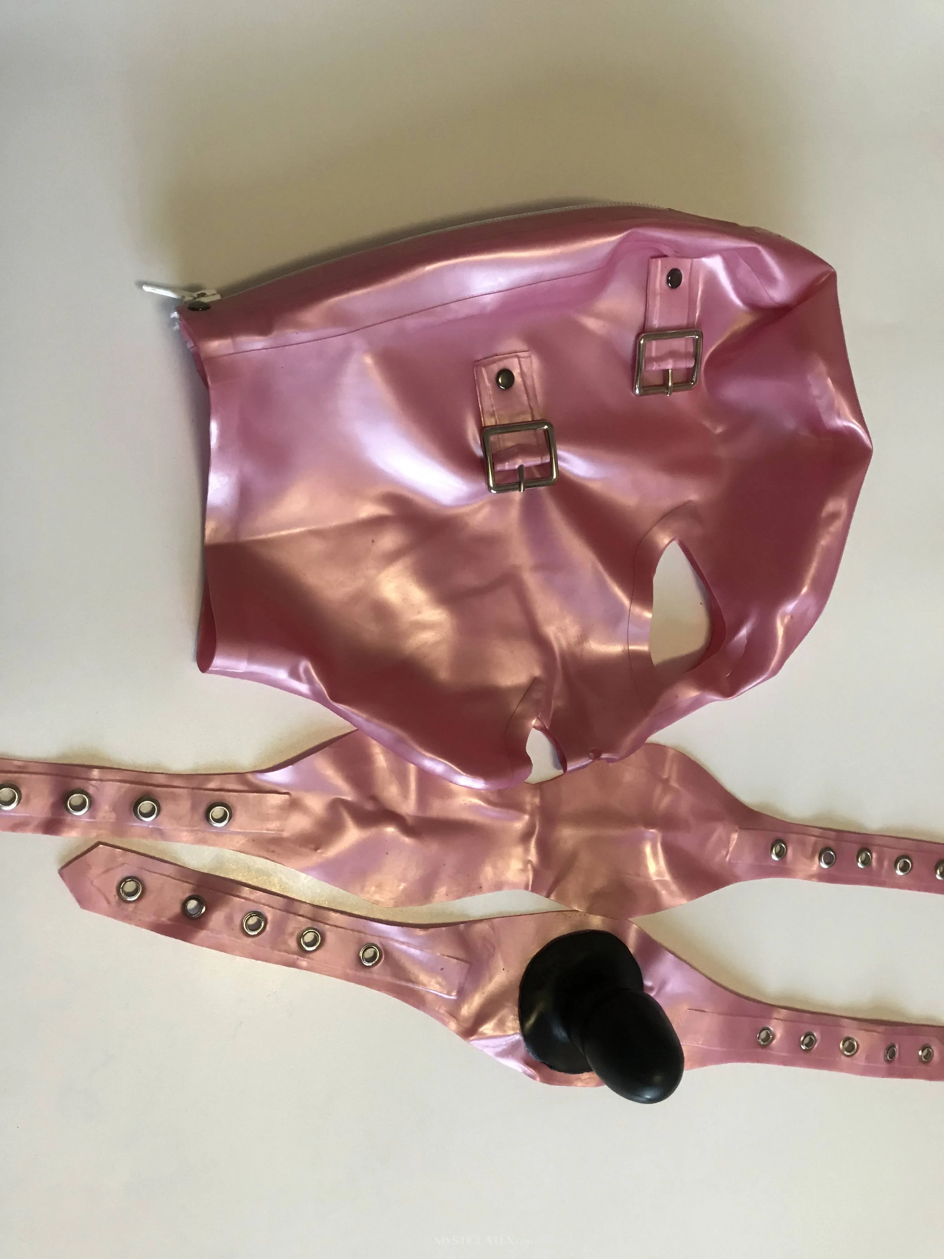 Natural Latex Hood Sexy Mask Rubber Blindfold with Mouth Teeth Gag
