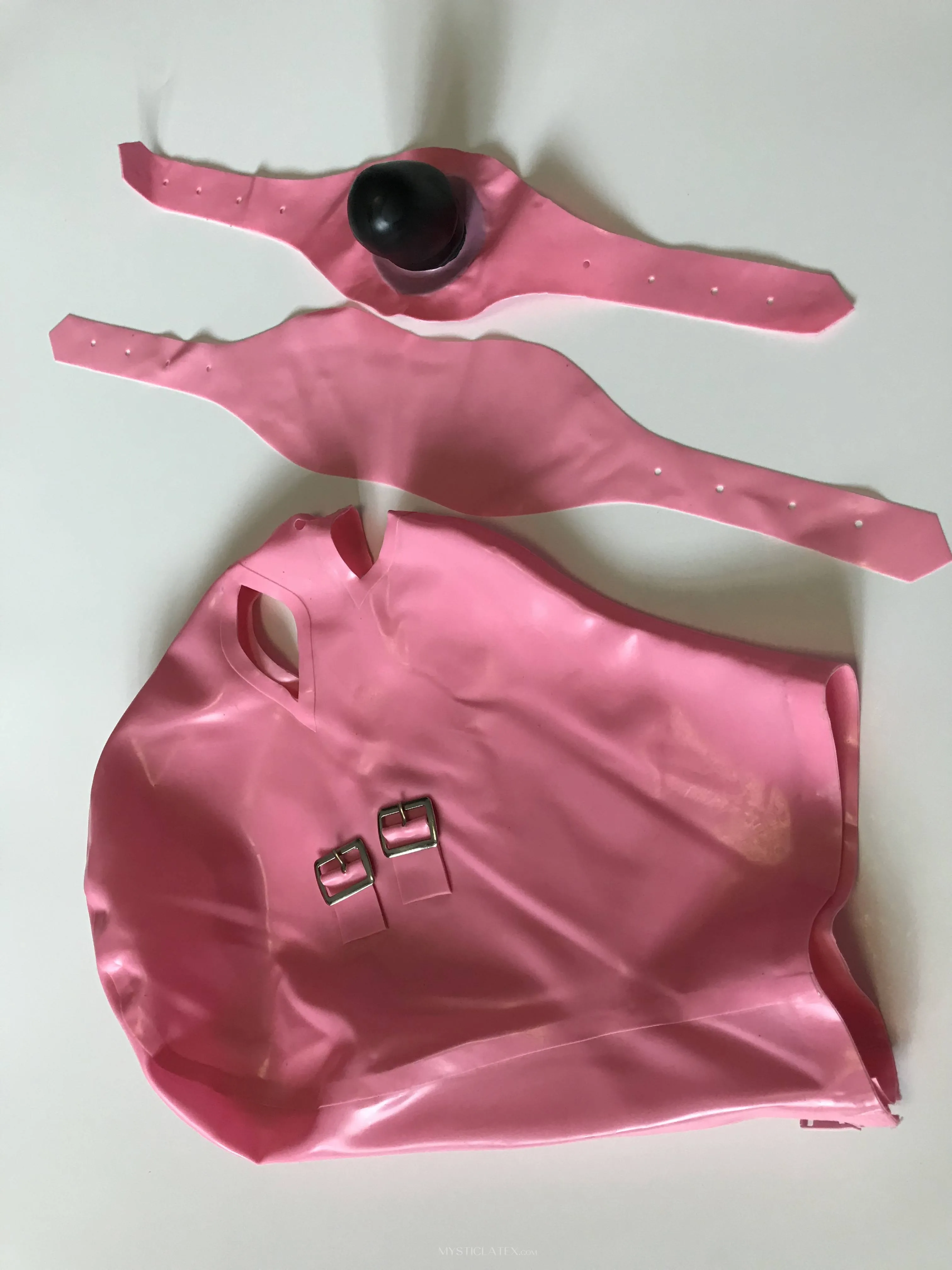 Natural Latex Hood Sexy Mask Rubber Blindfold with Mouth Teeth Gag
