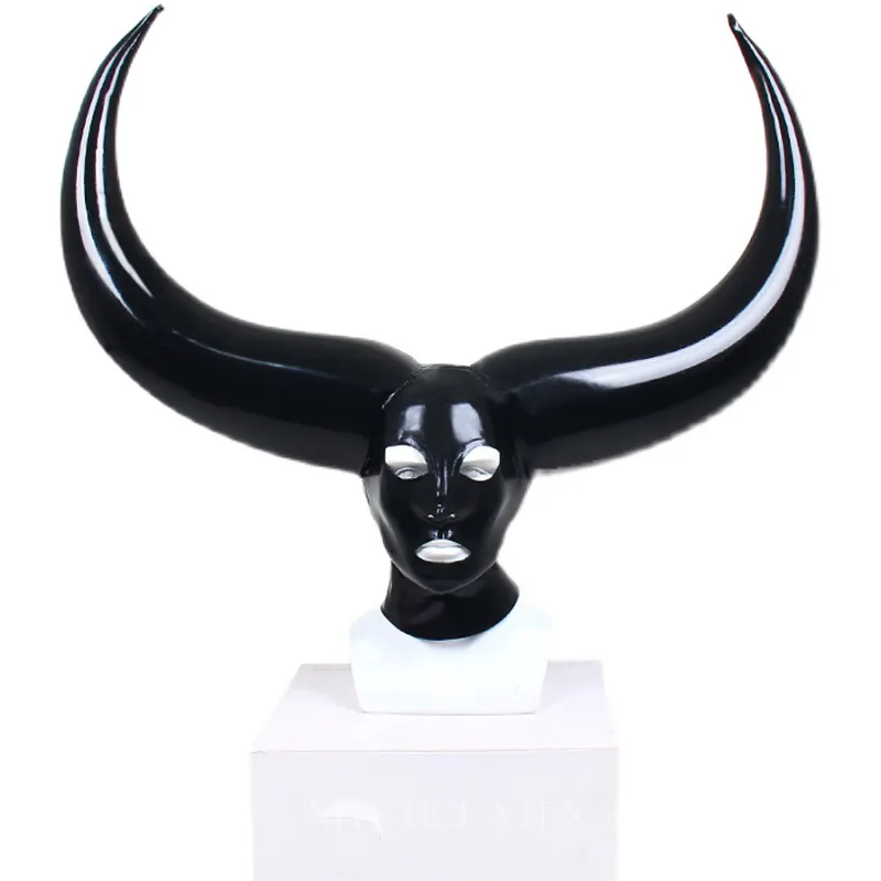 Natural Latex Long Horns Mask Inflatable Hood Latex Inflatable Mask
