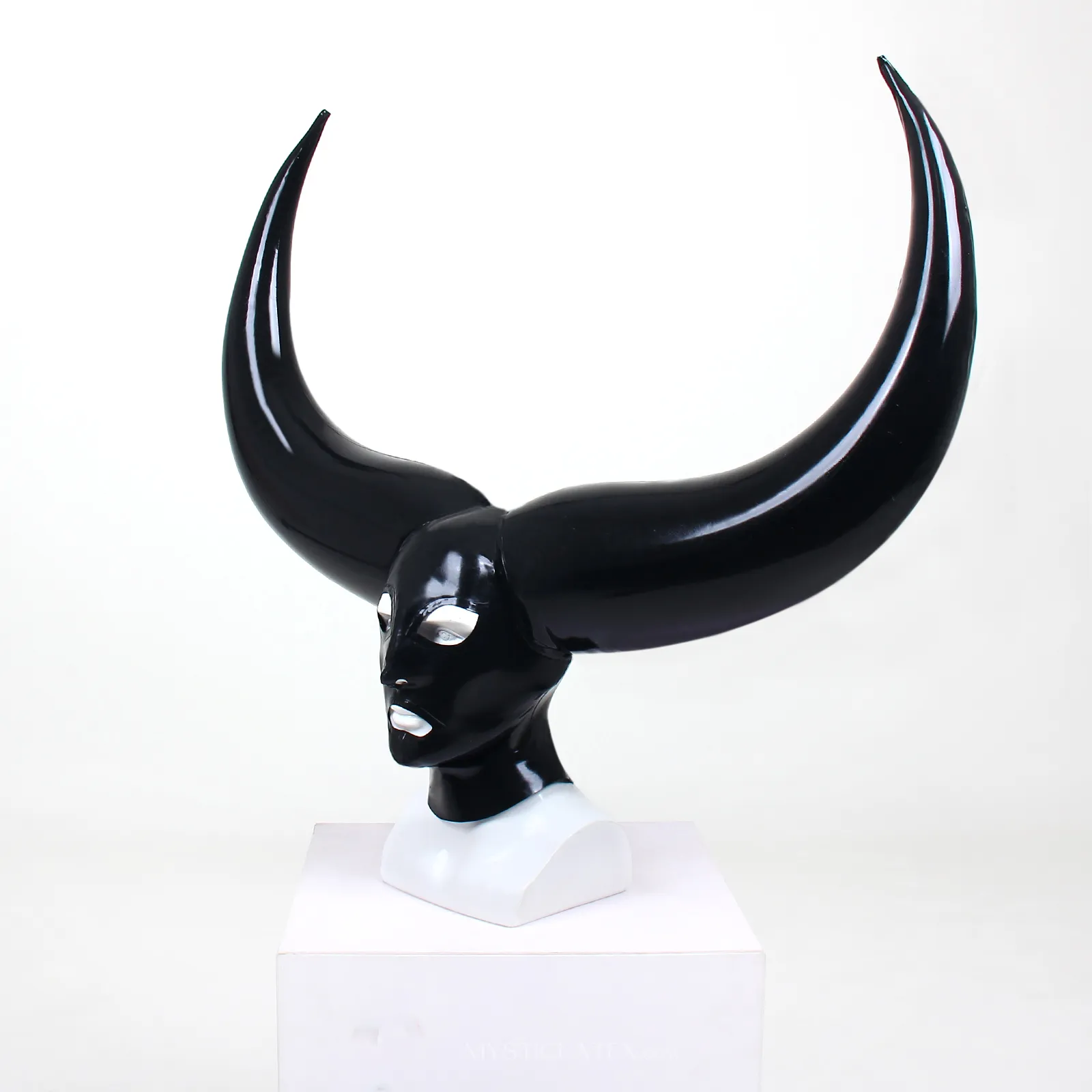 Natural Latex Long Horns Mask Inflatable Hood Latex Inflatable Mask