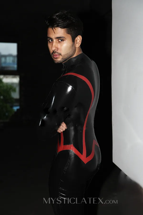 Handsome Men Front Zip Natural Latex Catsuit