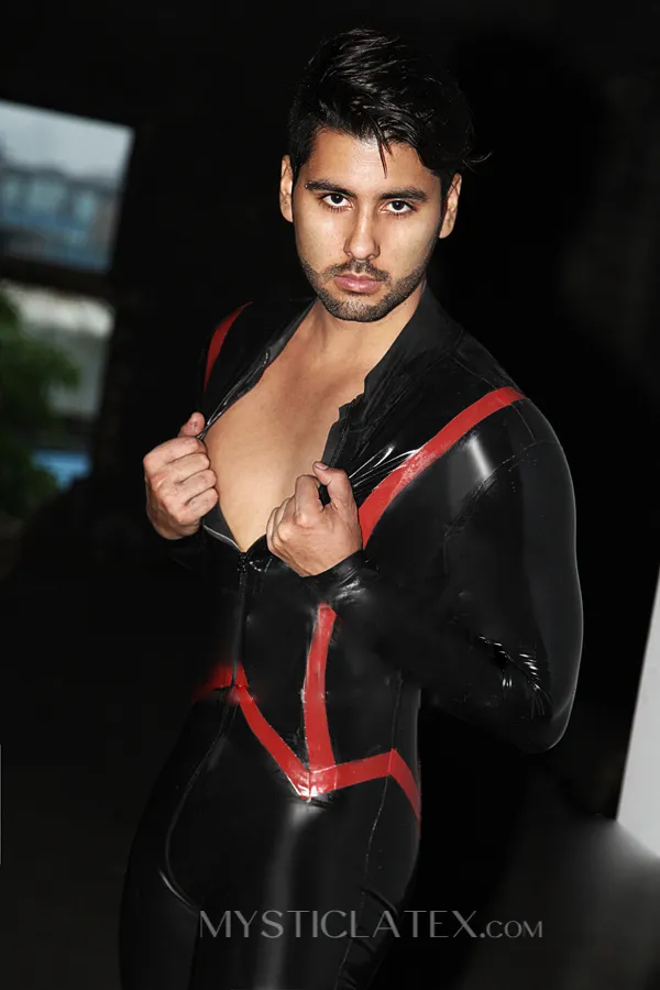 Handsome Men Front Zip Natural Latex Catsuit