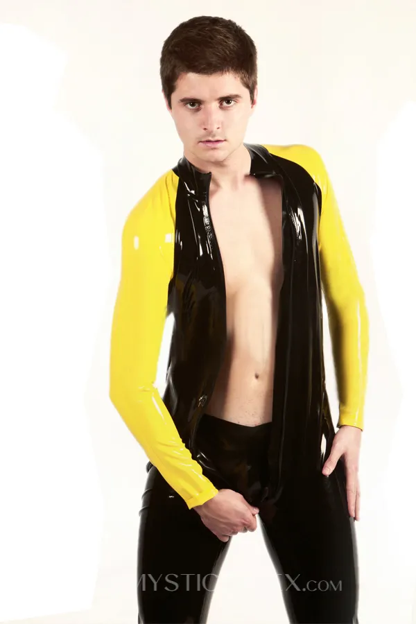 Women Double Color Front Thru Zipper Latex Catsuit