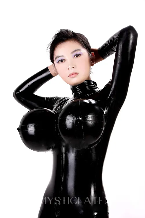Latex Fullbody Rubber Clothing Catsuit with Inflatable Breasts