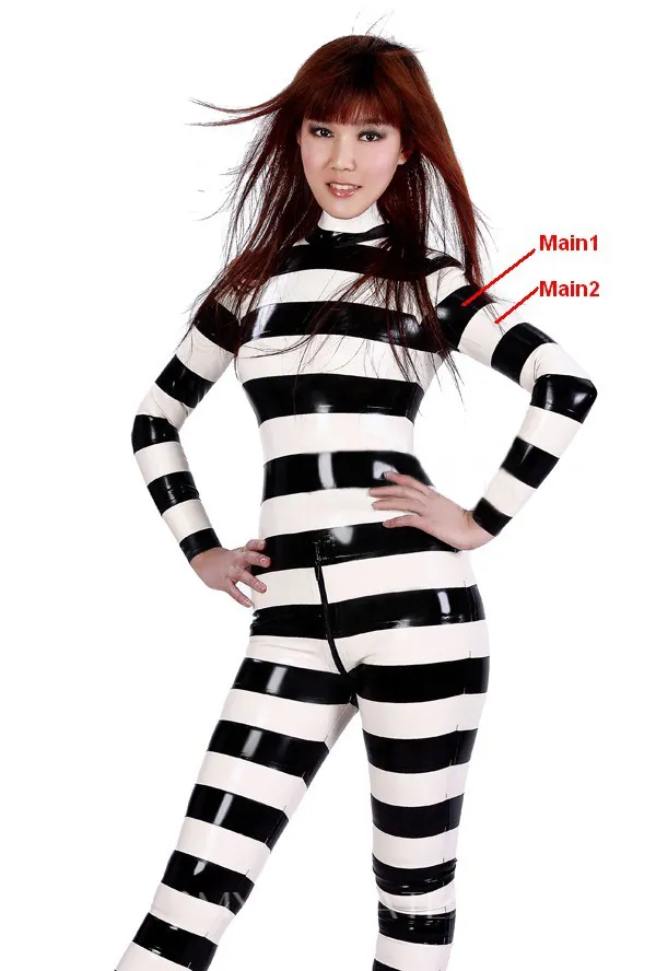 Women Latex Clothing Black and White Zebra Print Prison Latex Catsuit