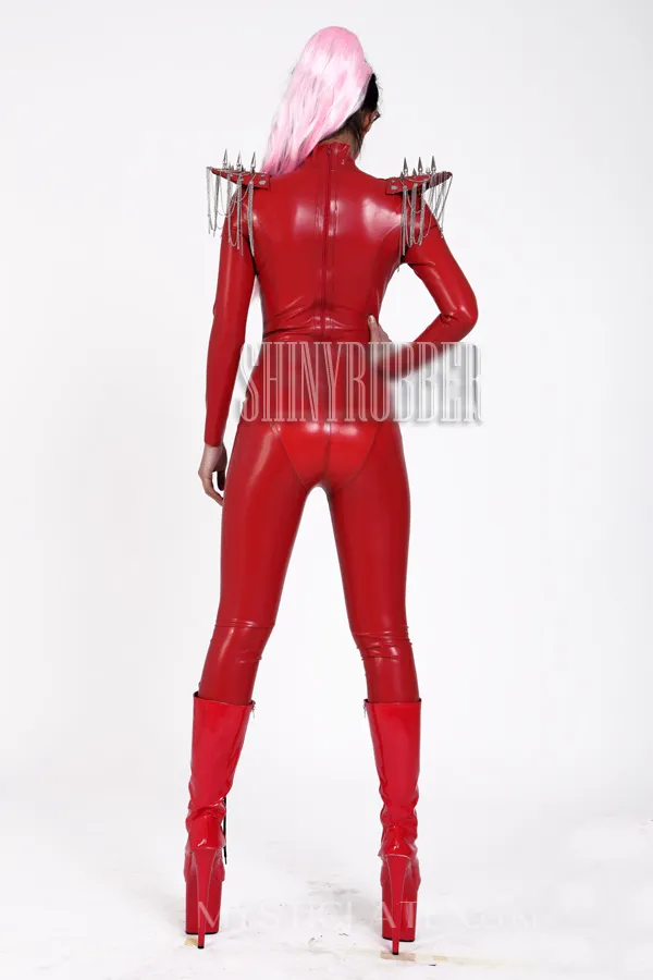 Women Latex Clothing Chest Leakage Moto Girl Slim Latex Catsuit