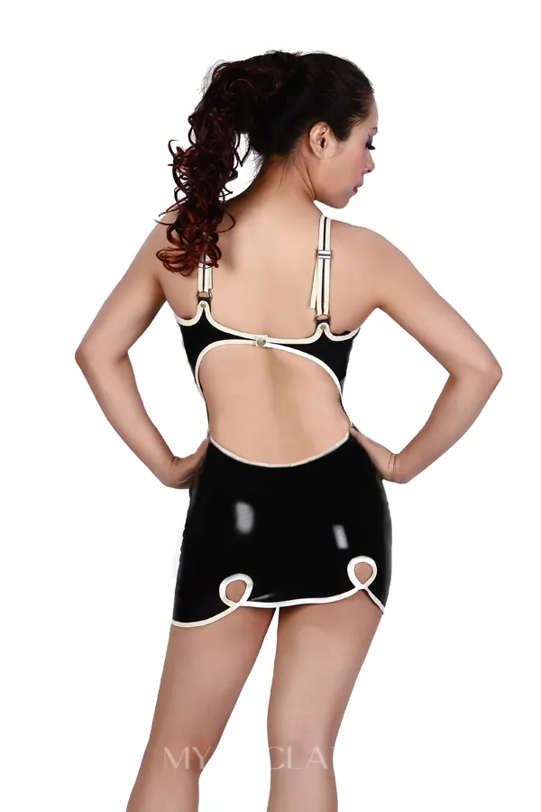 Front Chest Cut-outs Hem Cutout Latex Sling Dress