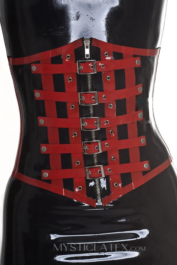 Front Zipper Horizontal and Vertical Straps Strap Latex Corset