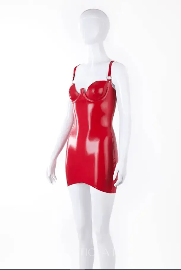 Back Zip Cup Red Latex Sling Dress
