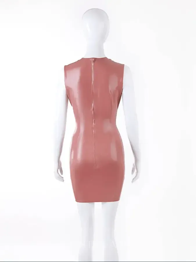 Women V Cleavage Back Zipper Latex Dress