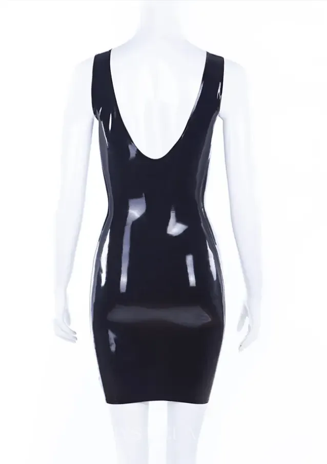 Black Sleeveless Simple Latex Vest Dress