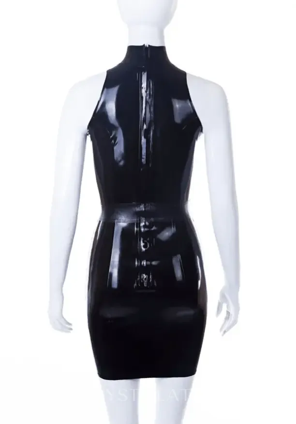 Women Sleeveless Chest Leakage Back Zipper Snake Skin Textured Latex Dress