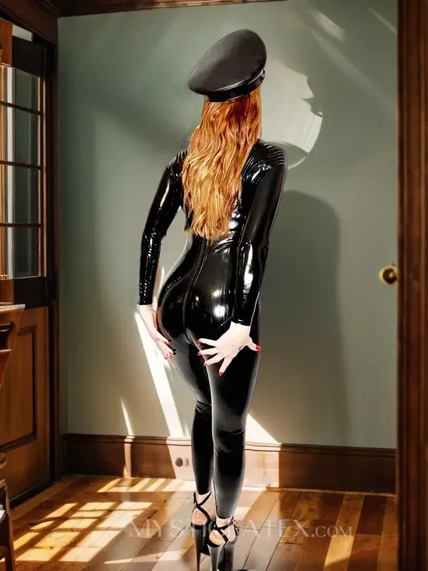 Black 3D Cup Upper Back Zipper Latex Catsuit