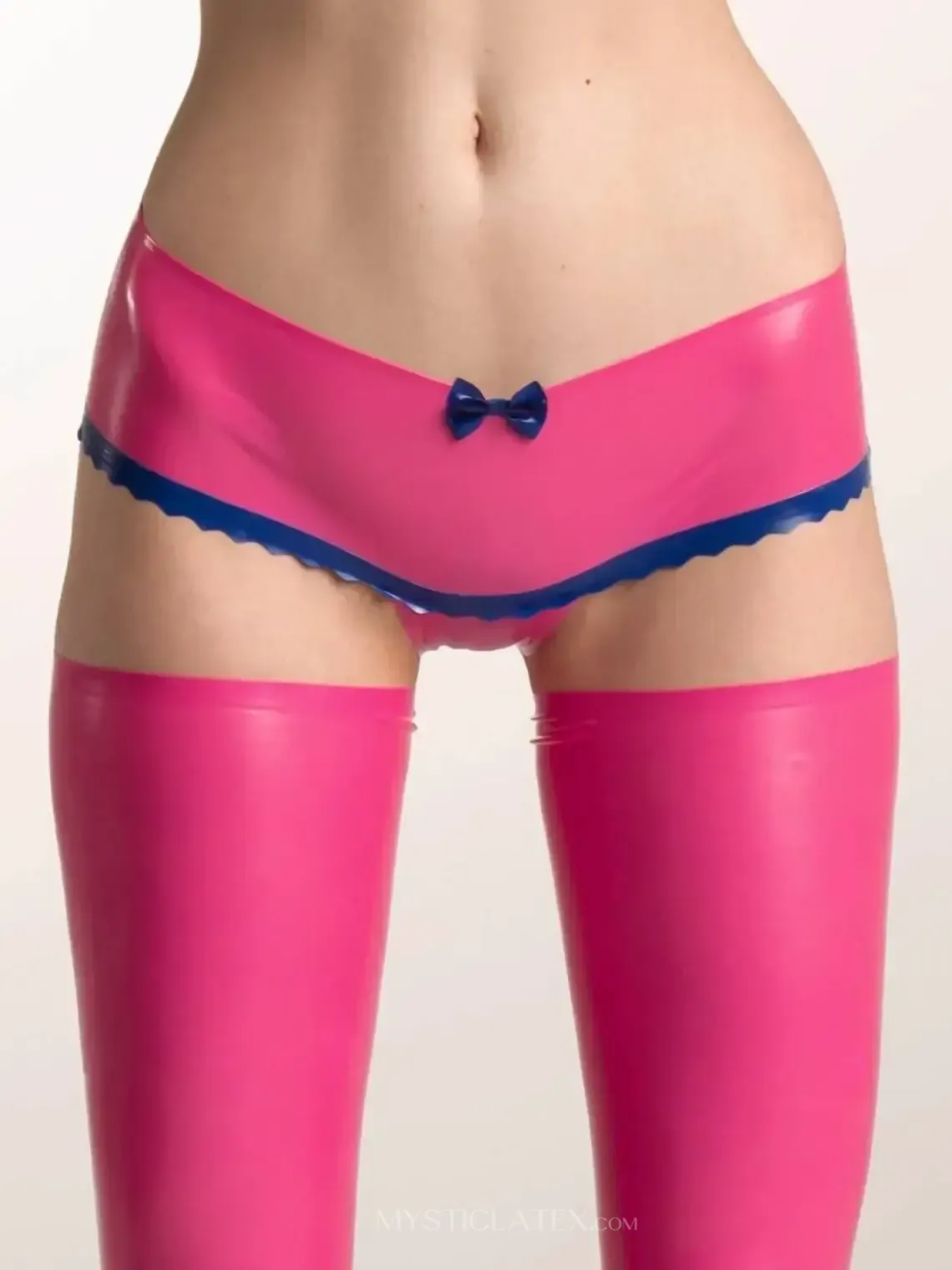 Women Bowknot Red Black Trim Strip Latex Panties