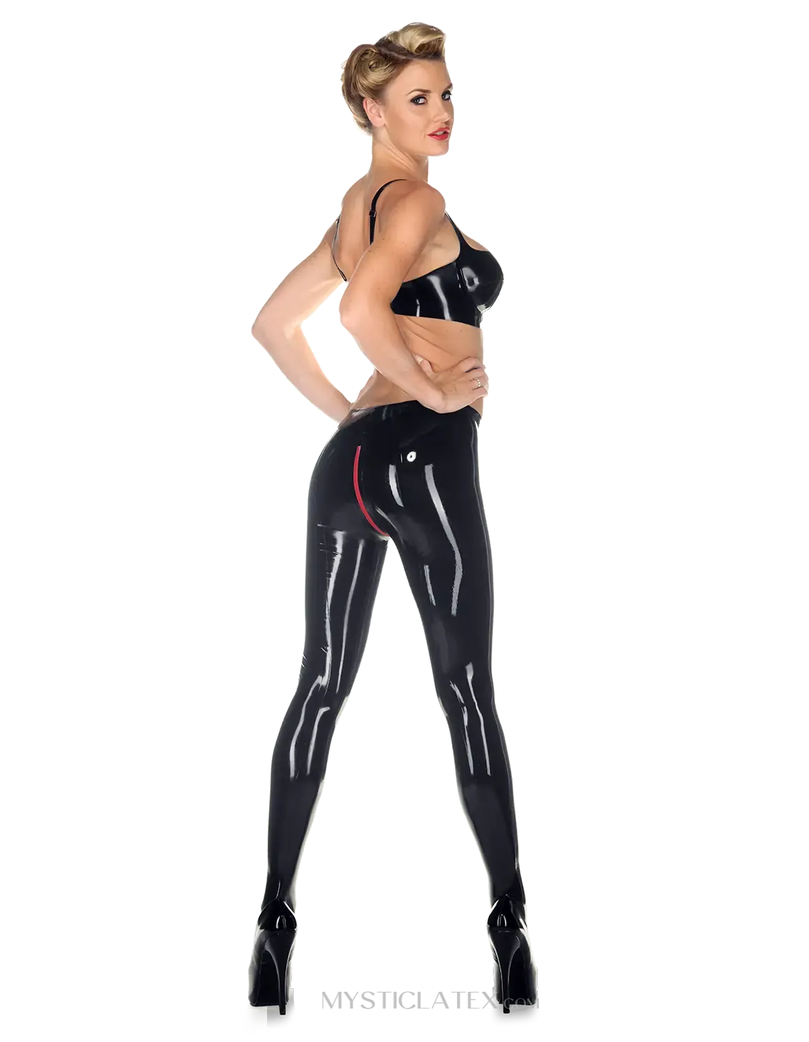 Women Trousers Black Crotch Zip Latex Pants