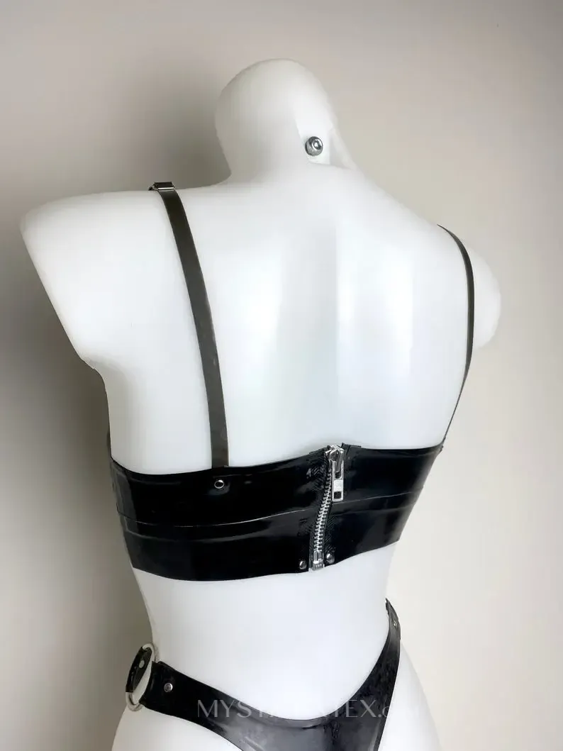 Women Adjustable Straps Back Zipper Latex Bra