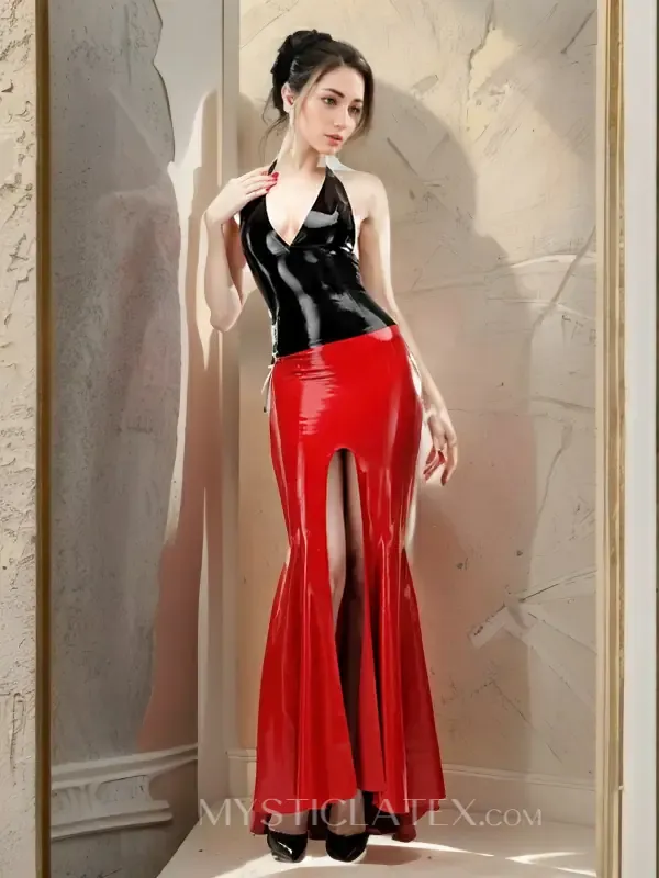 Women V Neck Sleeveless Wetlook Latex Top