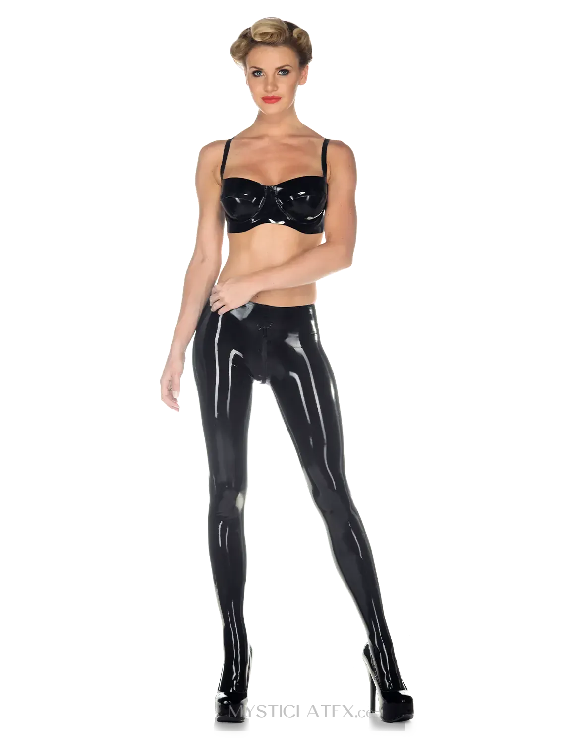 Women Trousers Black Crotch Zip Latex Pants